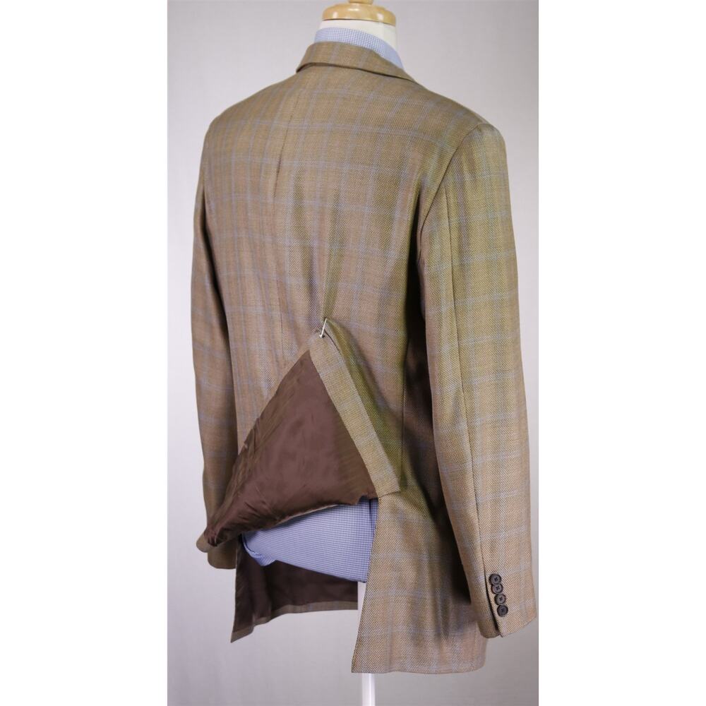 John W Nordstrom Loro Piana Brown Blue Windowpane Wool Silk Sportcoat Blazer 42L - Picture 7 of 9